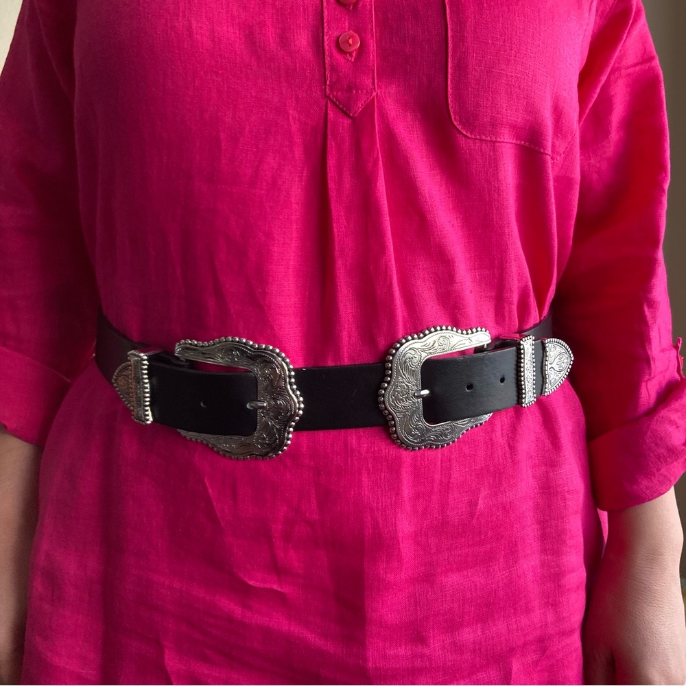 Revolve Women's Double Buckle Black Belt | New No Tags | Size S/M 94CM